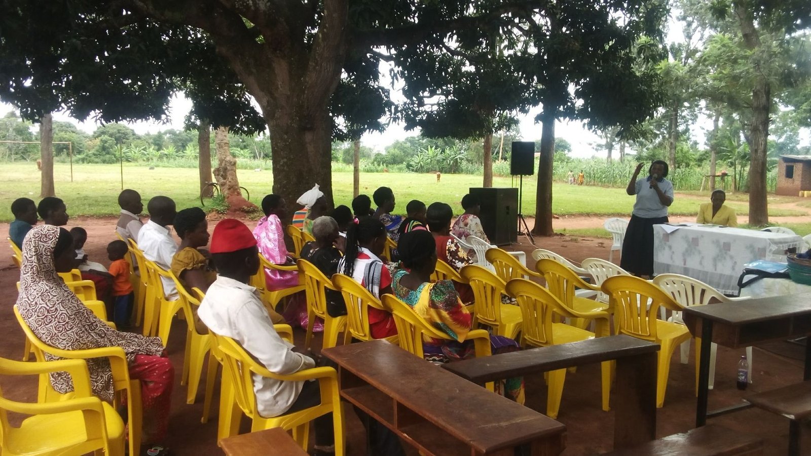 A peer support group meeting outdoors