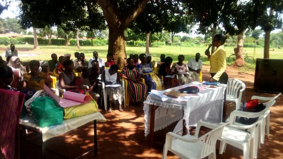 Volunteers and staff at a community outreach tent