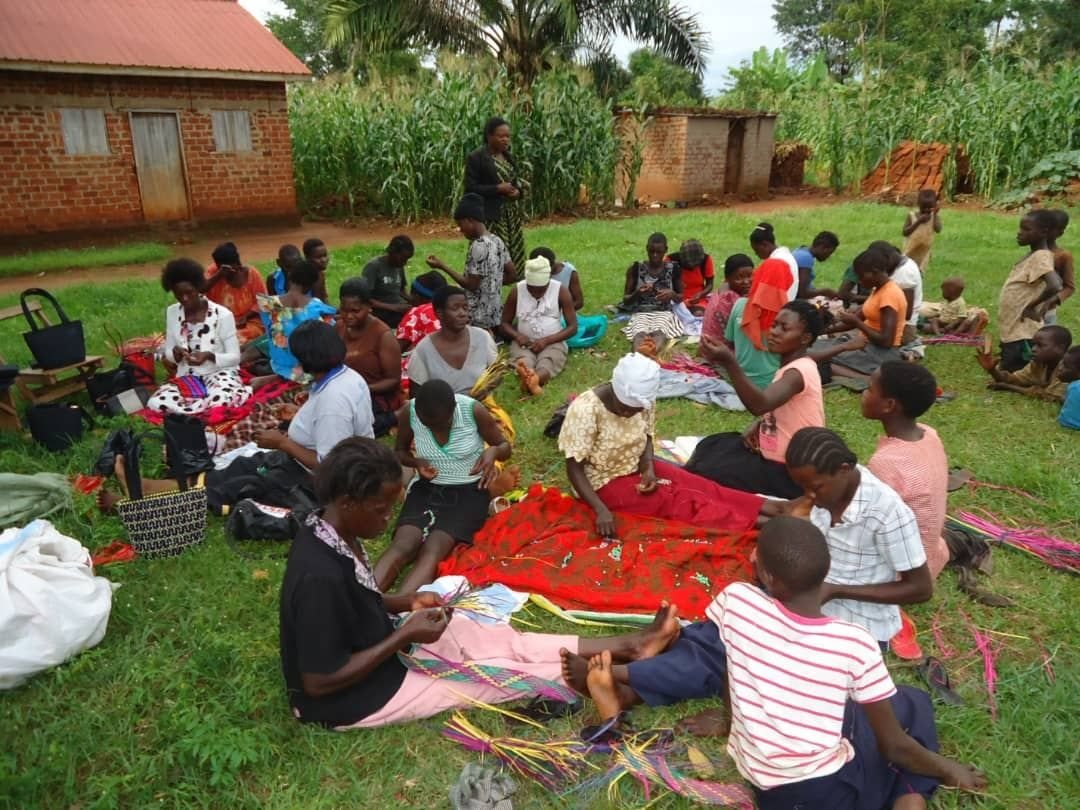 A weaving group outdoors
